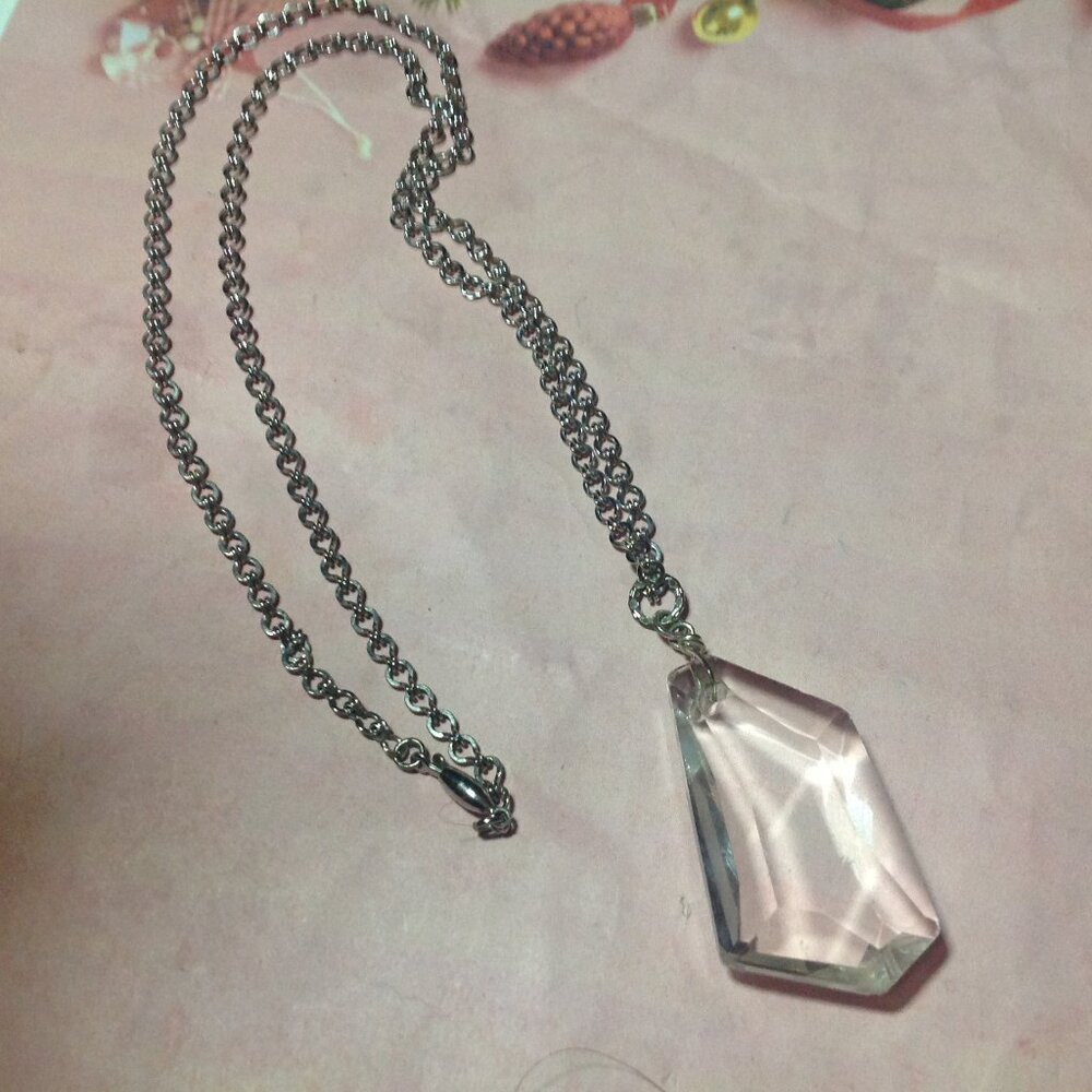 **Sale** Vintage Large Faceted Art Deco Crystal Glass Pendant
